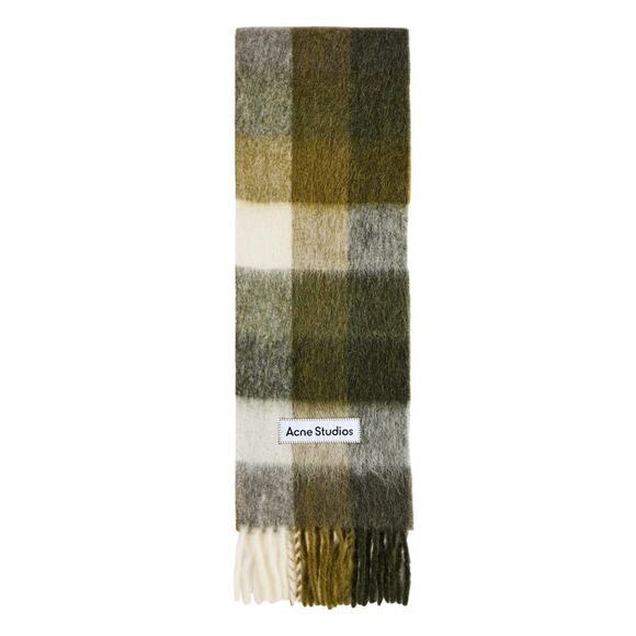 Acne Studios Checked Taupe / Green / Black Wool Scarf OS - Picture 1 of 6